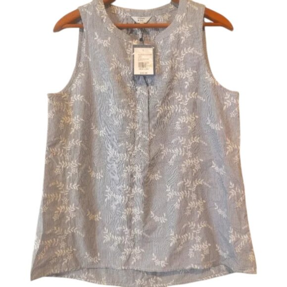 NWT Crown And Ivy Icon Peasant Top Blue White Embroidered Striped SZ Small $50 - Picture 3 of 10